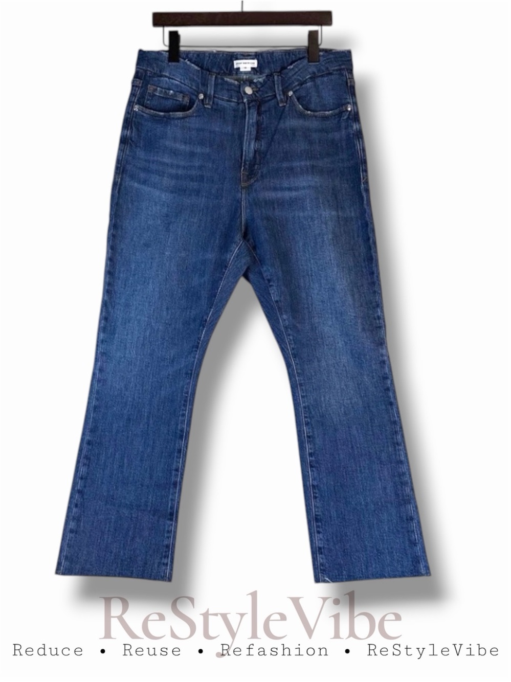 GOOD AMERICAN Women’s Size 15 Denim Jeans High Rise Frayed Hem Straight Leg
